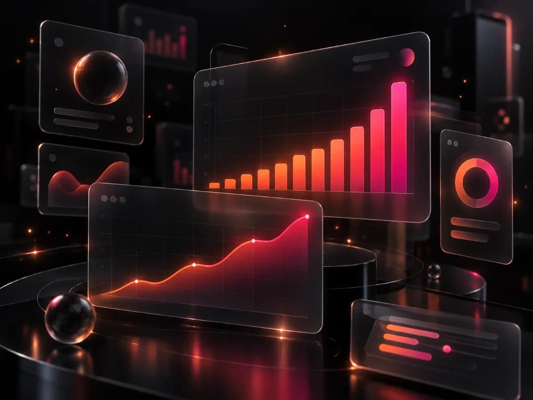 Dashboard panels with retention charts, lit by the VTurb gradient